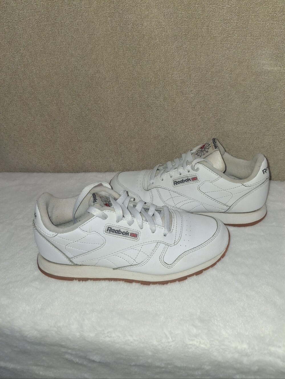 Reebok White Leather Youth Low-Top Sneakers with Gum Outsole